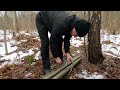 winter bushcraft cabin life off grid solo survival camping campfire