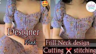 😍New Frill Neck design Cutting & Stiching | kids 8years old girl frock cutting stitching|#24 #Viral