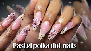 🌸💛 Pastel Polka dot nails ⟡ polygel nail extensions | 3d gel flowers