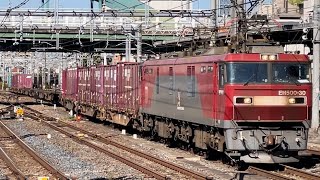 【約５時間２０分遅れ】JR貨物EH500形30号機＋コキ19B（両）が大宮駅4番線を通過するシーン（3070レ・仙貨A104・コンテナ輸送）2023.11.8