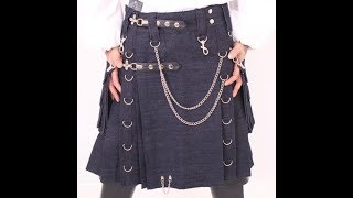 Blue Gothic Style Denim Kilt