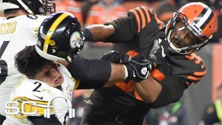 Reacting to Myles Garrett striking Mason Rudolph with helmet in Browns-Steelers brawl | SC with SVP