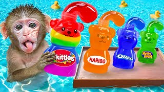 KiKi Monkey enjoy Sweet Honey Bear Jelly Recipe at Summer Swimming Pool | KUDO ANIMAL KIKI