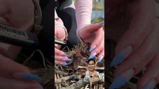 She uses a piece of cloth to create fire. #shorts #bushcraft #camping