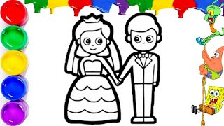 How to draw a bride and groom for children Как нарисовать жениха и невесту детям Bolalar uchun rasm