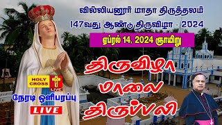 LIVE : Villianur Lourdes Shrine 147th Annual Feast Evening Mass | 14 Apr 2024 | Holy Cross Tv