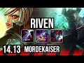 RIVEN vs MORDEKAISER (TOP) | 2000+ games, 6 solo kills, 8/2/4, Comeback | EUW Grandmaster | 14.13