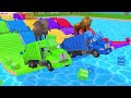 5 giant duck cartoon cow elephant tiger lion dinosaur paint wild animals crossing fountain animation