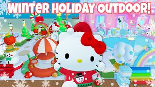 Winter Holiday Outdoor Cafe Speedbuild \u0026 Tour | Roblox My Hello Kitty Cafe Ideas | Riivv3r