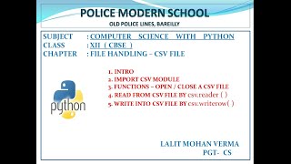 16  CSV FILE READING/WRITING IN PYTHON