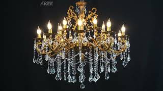 Akeelighting Antique Gold Crystal Chandeliers Farmhouse Classic Candle Light Fixture