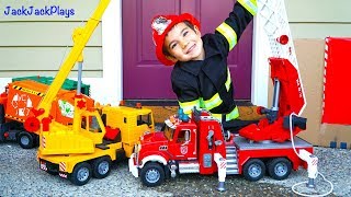 Giant Surprise Toy Unboxing! Fire Trucks and Construction Vehicles Pretend Play | JackJackPlays