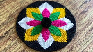 Very beautiful flower footmat making process in hindi | बहुत ही सुंदर फूल वाला पेरदान बनाये | #knit