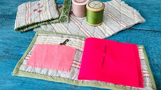 A hand sewn needle book from vintage quilt pieces - beginner slow stitching projects