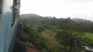 INDIAN RAILWAYS: 12619 Matsyagandha Express green landscape crossing Gangavali river, Konkan Railway