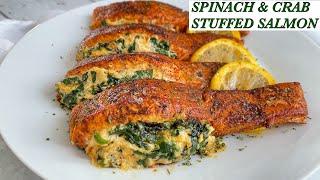 SPINACH \u0026 CRAB STUFFED SALMON || STUFFED SALMON || BEE'SKITCHEN