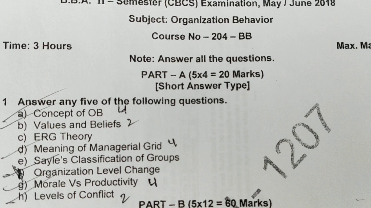 OB(organization Behavior) BBA 2 Nd Sem May 2018 Question Paper - YouTube