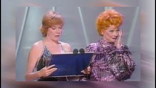 Lucille Ball in tears after standing ovation - 1981 Emmy Awards w. Shirley MacLaine