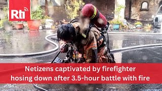 Netizens captivated by firefighter hosing down after Puzi Rongchang Theater fire | Taiwan News | RTI