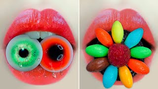 ASMR 食べる目玉グミ、レインボーフラワーオレオクッキー | Eating Eyeball Jelly, Rainbow Flower Oreo Cookies #shorts