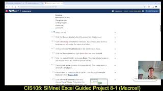 CIS105: 10/30/25: SIMnet Excel Guided Project 8-1 (Macros!)