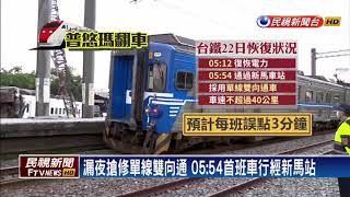 漏夜搶修單線雙向通 05:54首班車行經新馬站－民視新聞