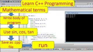 C++ programming basic part 5 / Math Functions sin cos log /Code Blocks