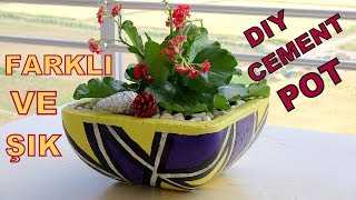 EVİNİZE ÇOK YAKIŞACAK! (Kare Beton Saksı Yapımı / Geometrik Desen Çimento Saksı) DIY Cement Pot