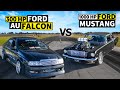 Drag Racing, Aussie style! 1000hp Burnout Mustang vs Sleeper Ford Falcon