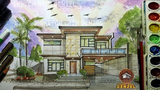 How to Draw a House in 1PointPerspective 16 #sketch #render #watercolor #paint #architecture #how_to