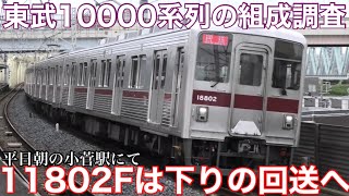 【2022.8.22】東武伊勢崎線 10000系・10030系 8両編成の組成調査（東武10030系のトップナンバーとラストナンバーが連結 ほか）