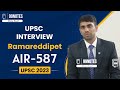 Ramareddipet Rajnikanth UPSC Topper 2023 Rank- 587 | UPSC Mock Interview 2023 | IAS Interview