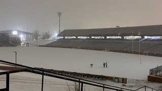 Snow blankets Georgia Southern's Paulson Stadium