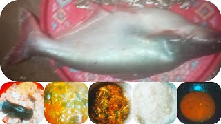 মাছ ও রান্না বান্নার আয়োজন। Arrangement of fish and cooking.