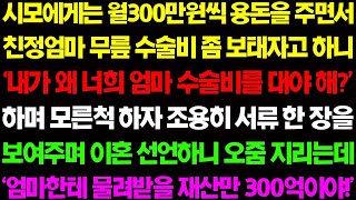 【실화사연】시모에게는 월 300만원 씩 용돈 주면서 친정 엄마 무릎 수술비 좀 보태자 했더니 남편이 학을 때며 반대를 하는데