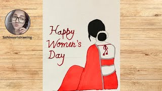 Women's Day Drawing | Happy Women's Day Drawing | Women's drawing| draw of a woman wearing a saree