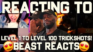 Level 1 To Level 100 Trickshots!  Mr Beast reacts