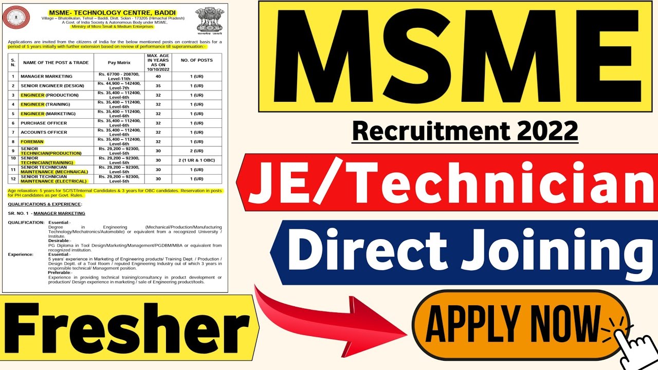 MSME Junior Engineer Recruitment 2022 | Permanent Job| Latest Jobs ...