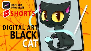 #Shorts - Black Cat Digital Art - Fast Show Drawing on Ipad Pro in Procreate app - #Illustration