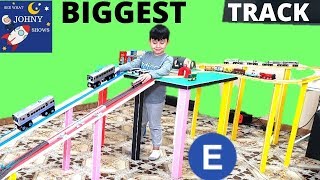 Johny Builds BIGGEST Wooden Track Layout For New Munipals MTA Subway Train Toys & Trackmaster