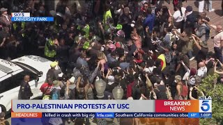 Pro-Palestinian protesters, police scuffle on USC campus