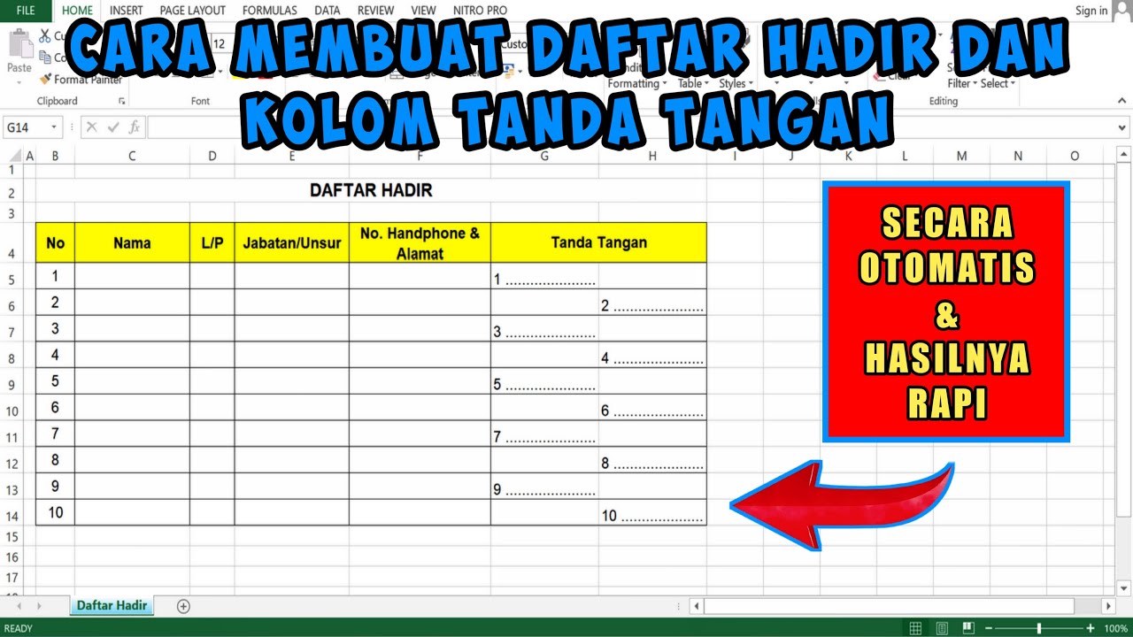 Cara Membuat Daftar Hadir & Kolom Tanda Tangan Otomatis Di MS.Excel ...