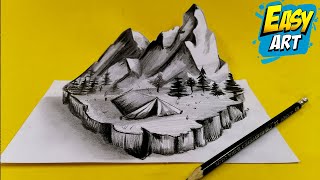 Drawing 3D Landscapes - How to Draw Easy Scenery Mountain - Como dibujar un paisaje montañas a lapiz