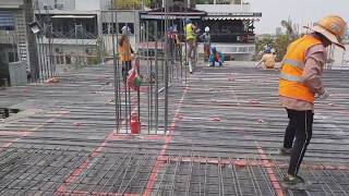 ចងដែកប្លង់សេ install rebars of flat slab #24