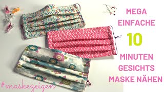 10 Minuten Maske | einfache Behelfsmaske nähen | schnelle Gesichtsmaske für Anfänger mit Nasenbügel