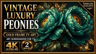 Vintage Luxury Peonies Painting Gold Frame TV Art Art Screensaver