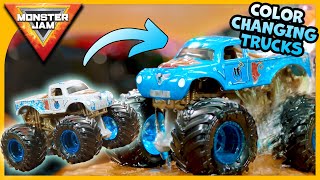 Monster Jam COLOR CHANGING MONSTER TRUCKS - How to Change Color of Dirty-To-Clean Trucks & Toy Play