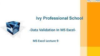 Webinar on Data Validation in MS Excel