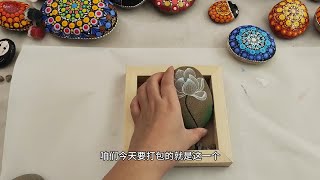 用鹅卵石画了一朵莲花，清廉主题石头画作品绘画日常