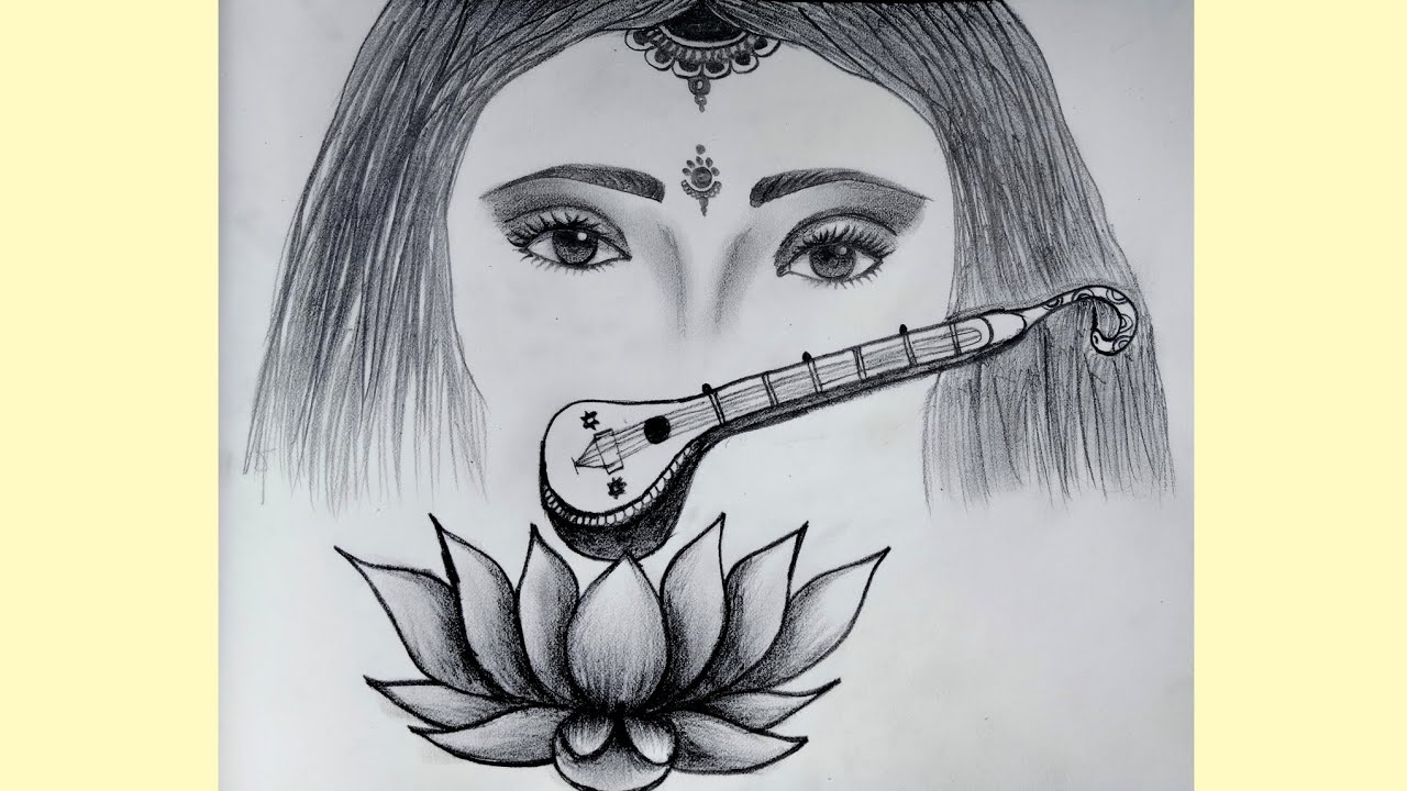 How To Draw Saraswati Mata, Saraswati Drawing Pencil Sketch Easy ...